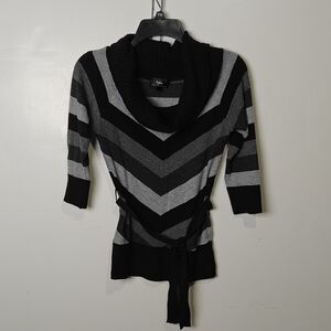 Elegant Black and Gray Chevron Turtleneck Sweater
